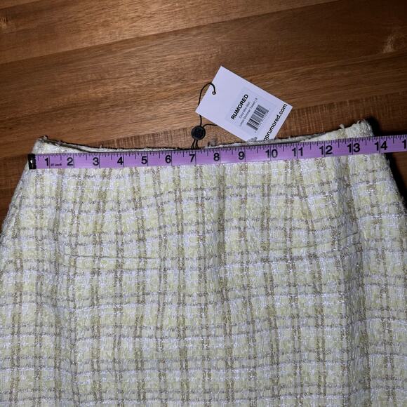 Rumored Coco Mini Skirt Yellow Shimmer Tweed Size 8 NWT Preppy Parisian - Picture 7 of 8
